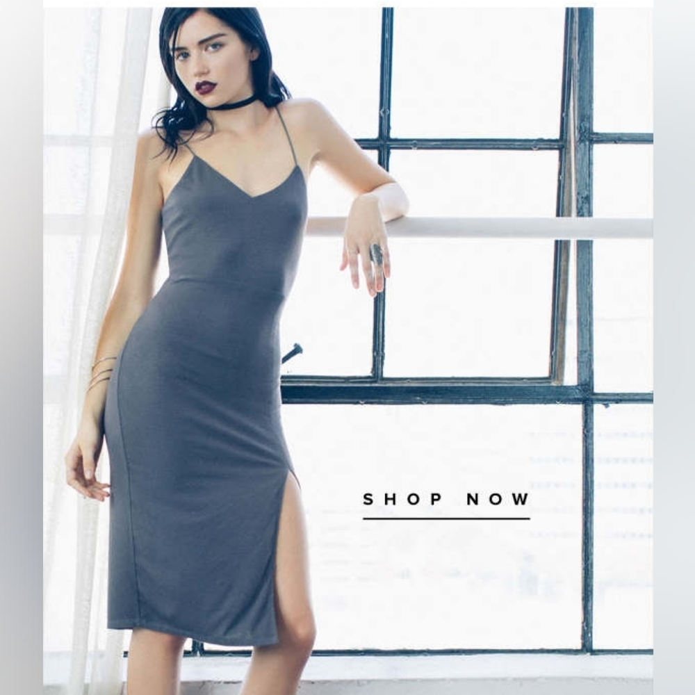 Dark Grey Ribbed Midi Dress